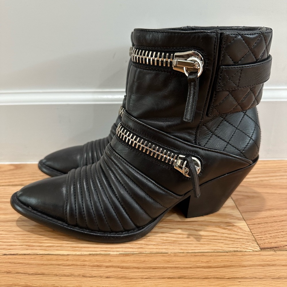 Giuseppe Zanotti Quilted Leather Combat Moto Boots w/ Silver Zippers Olinda Sz 7
